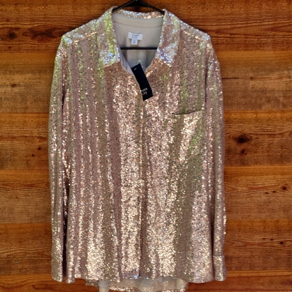 Crown & Ivy Gold Sequin Long Sleeve Shirt NWT  3 X - Picture 1 of 4
